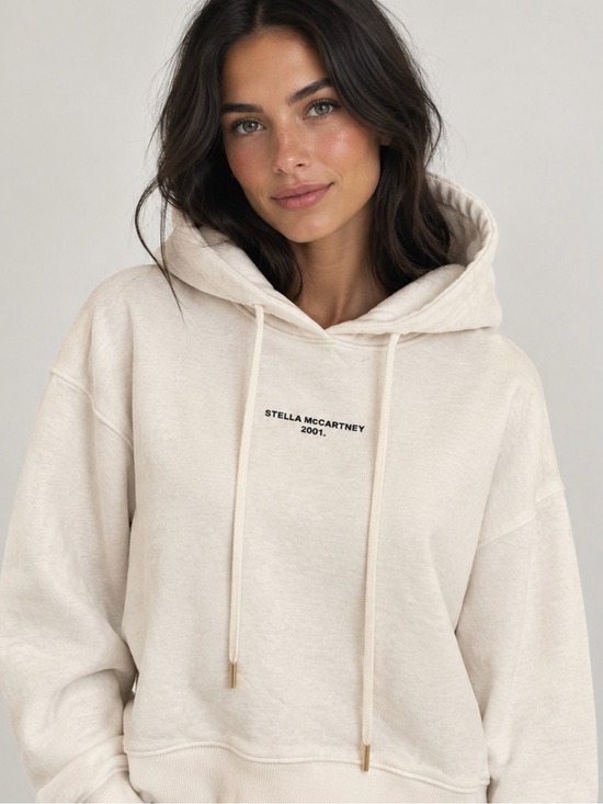 Stella McCartney Tops - Stella McCartney White Cropped Hooded sweatshirt with black logo on front sz 40